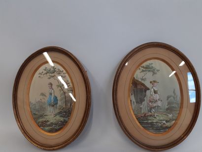 Deux Gouaches vers 1900 dans le goût du 18ème...