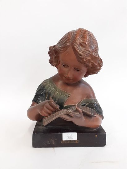 L'écriture 
Sujet en plâtre polychrome 
H...