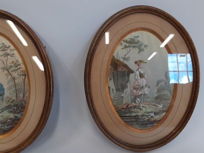 Deux Gouaches vers 1900 dans le goût du 18ème...