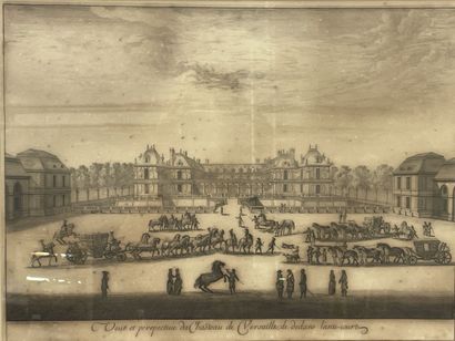 Gravure vue du chateau de Versaille cadre...
