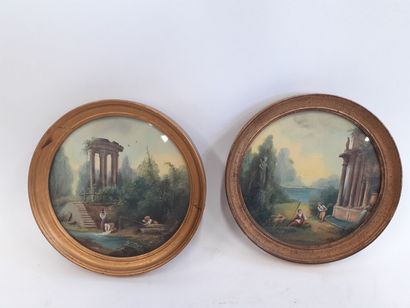 Ecole française 20ème
Deux aquarelles rondes
scènes...