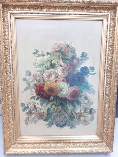 Ecole lyonnaise, 
Bouquet de Fleurs, 
Huile...