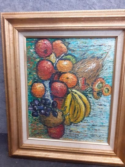 BARBARET ARSAC 
nature morte au fruits exotiques
Huile...