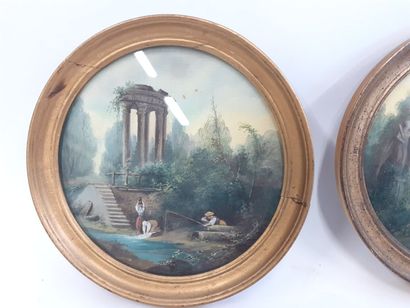 Ecole française 20ème
Deux aquarelles rondes
scènes...