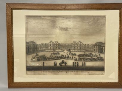 Gravure vue du chateau de Versaille cadre...