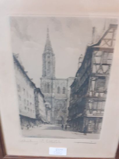 lot de trois gravures 
La cathédrale de Bourges...