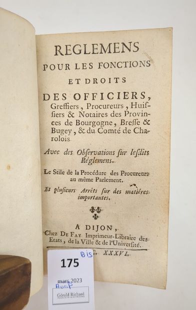 [Bourgogne]. Règlements pour les fonctions...