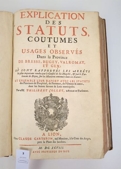COLLET (Philibert) : Explication des statuts,...