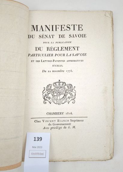 [Savoie]. Manifeste du Sénat de Savoie pour...