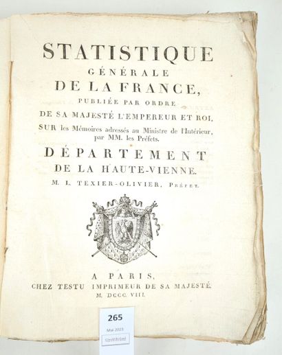[Haute-Vienne]. TEXIER-OLIVIER (M.L.). Statistique...