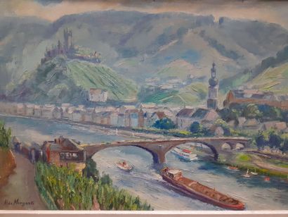 Aldo MORGANTI 
paysage Cochem sur la Moselle
Huile...