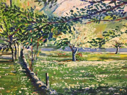 Laurent FELLOT
Arbre et paysage sur carton
Signé
44...