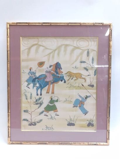 Ecole indienne
chasse au tigre
gouache sur...