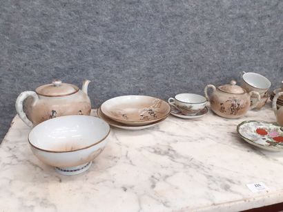 Assiettes, tasses et sous tasses à décor...