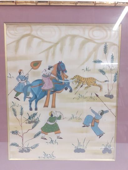 Ecole indienne
chasse au tigre
gouache sur...