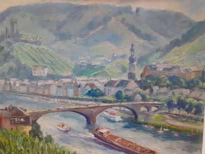 Aldo MORGANTI 
paysage Cochem sur la Moselle
Huile...