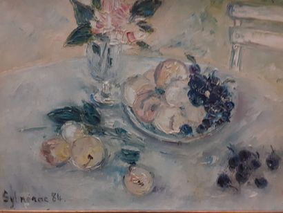 SYLNERAC, table de jardin, 
Huile sur toile
Signée...