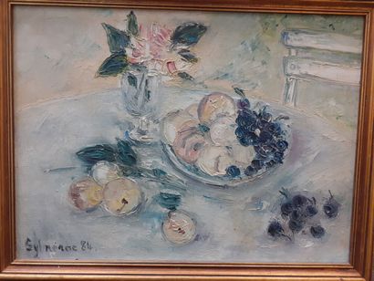 SYLNERAC, table de jardin, 
Huile sur toile
Signée...