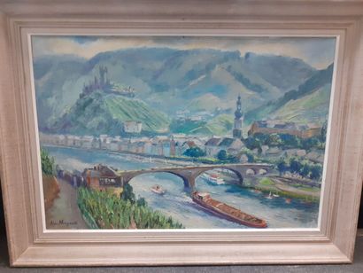 Aldo MORGANTI 
paysage Cochem sur la Moselle
Huile...