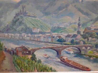 Aldo MORGANTI 
paysage Cochem sur la Moselle
Huile...
