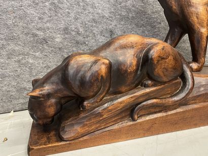 Emile MORLET 
Deux panthères
Sculpture en...