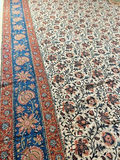 Une nappe en Kalamkari, impression sur coton...