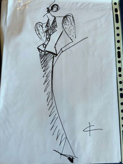 Quatre croquis de mode originaux de Jean...