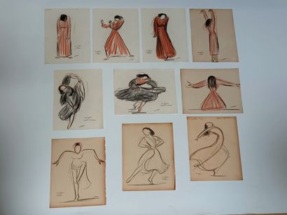 Dix dessins signés Jean Target représentant...