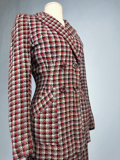 Tailleur jupe en drap de laine tricolore...