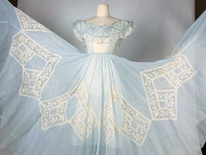Robe longue estivale en organza bleu-ciel...