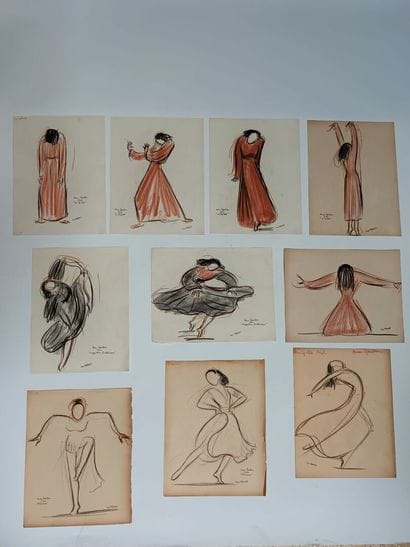 Dix dessins signés Jean Target représentant...