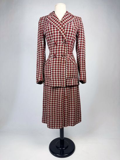 Tailleur jupe en drap de laine tricolore...