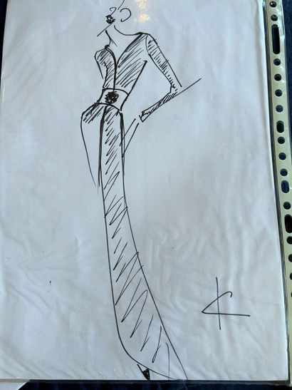 Quatre croquis de mode originaux de Jean...