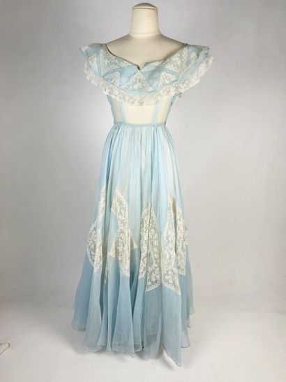 Robe longue estivale en organza bleu-ciel...