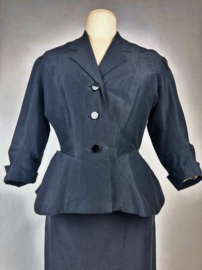 Tailleur jupe Bar en faille lustrée noire,...