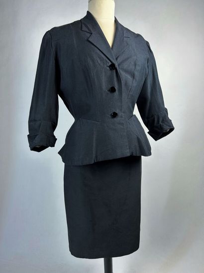 Tailleur jupe Bar en faille lustrée noire,...