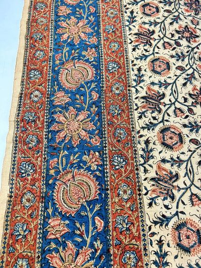 Une nappe en Kalamkari, impression sur coton...