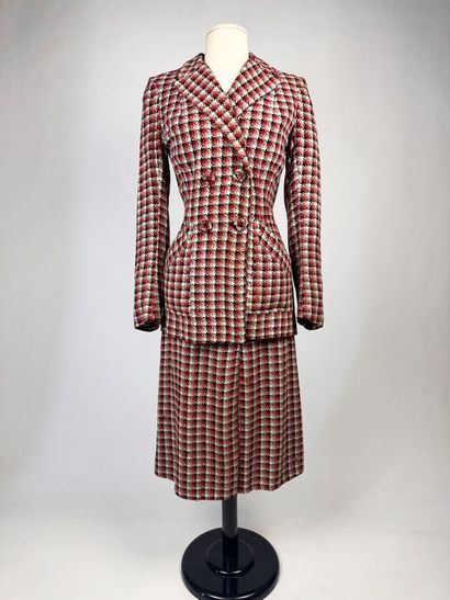 Tailleur jupe en drap de laine tricolore...