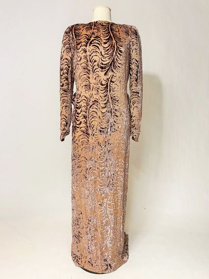 Une robe du soir à traine en velours dévoré...
