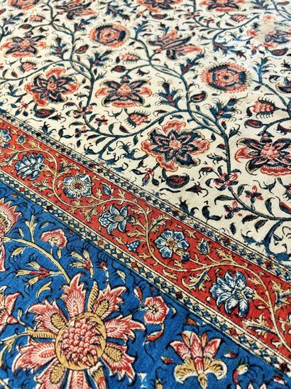 Une nappe en Kalamkari, impression sur coton...