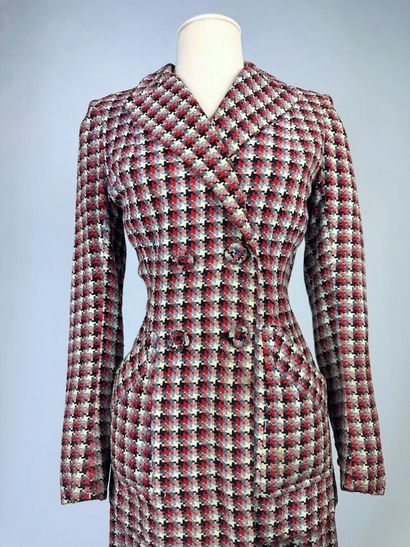Tailleur jupe en drap de laine tricolore...