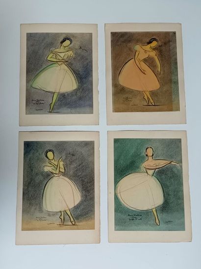 Quatre dessins signés Jean Target représentant...