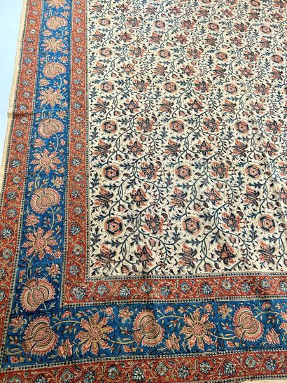 Une nappe en Kalamkari, impression sur coton...