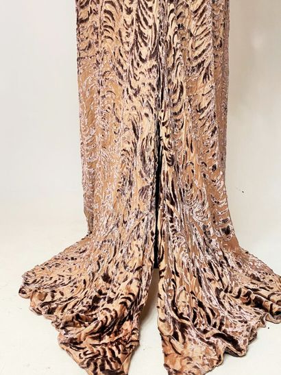 Une robe du soir à traine en velours dévoré...