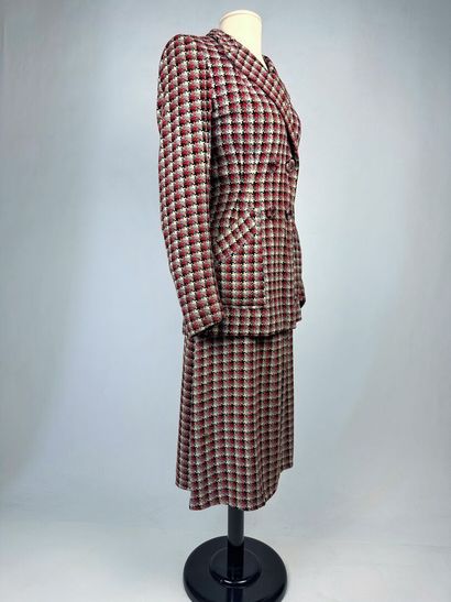 Tailleur jupe en drap de laine tricolore...
