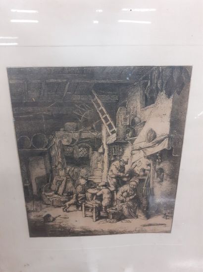Ecole flamande 17ème siècle 
Scène d'intérieur
Gravure...