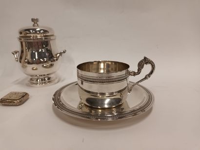 CHRISTOFLE, cafetière et sucrier en métal...