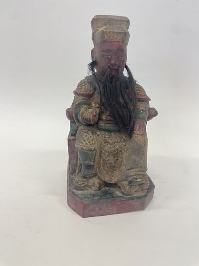 Sage assis sur un trône en bois sculpté 
CHine
H...
