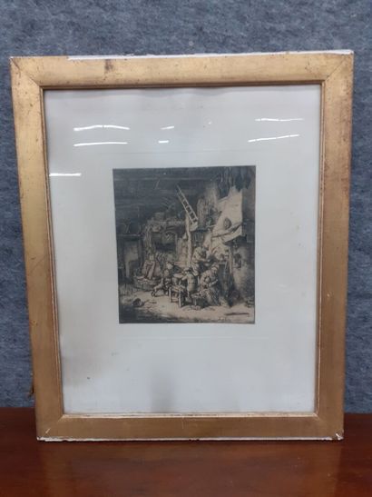 Ecole flamande 17ème siècle 
Scène d'intérieur
Gravure...