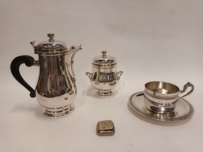 CHRISTOFLE, cafetière et sucrier en métal...
